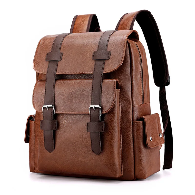 SC045 Unisex Waterproof PU Leather Backpack Purses Outdoor Travel Backpack Vintage Casual Shopping Backpacks For Men
