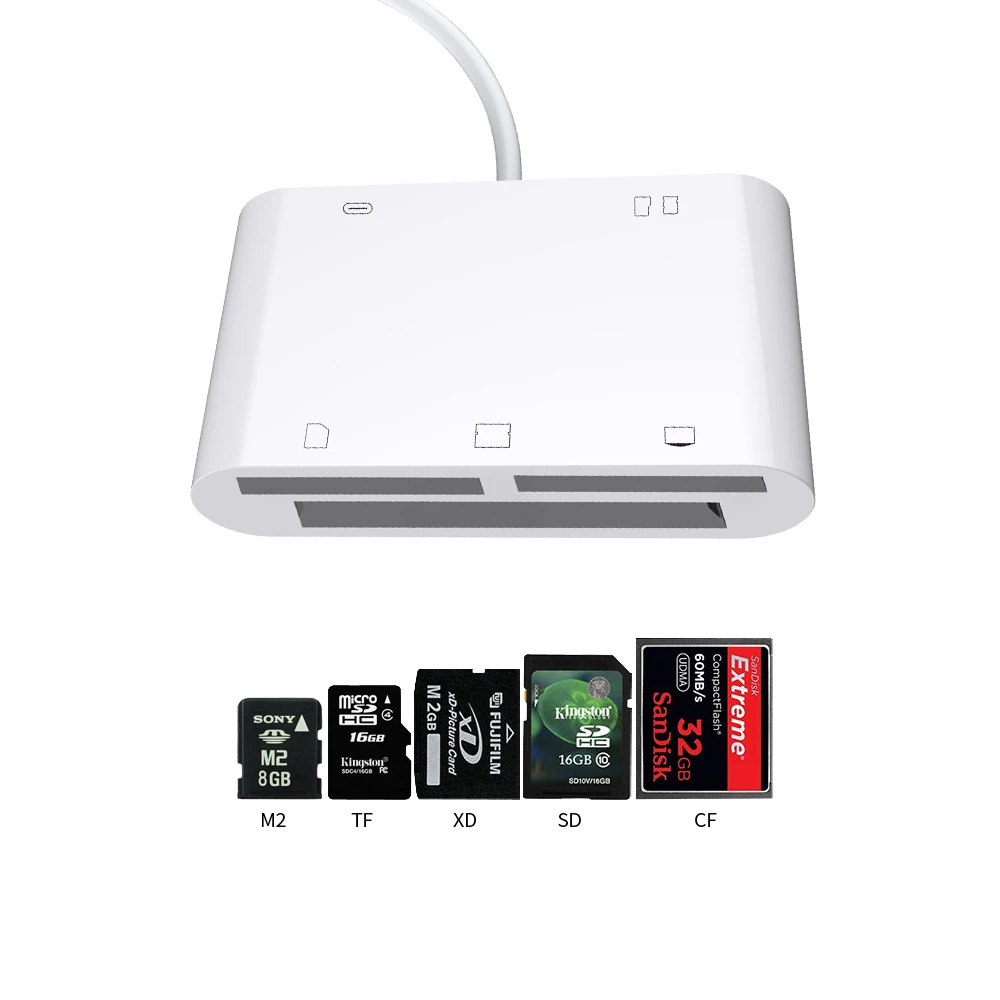
HKK - All in 1 Card Reader Adapter Light ning+CF+XD/M2 +SD+TF For i Phone / i Pad / i Pod Touch 