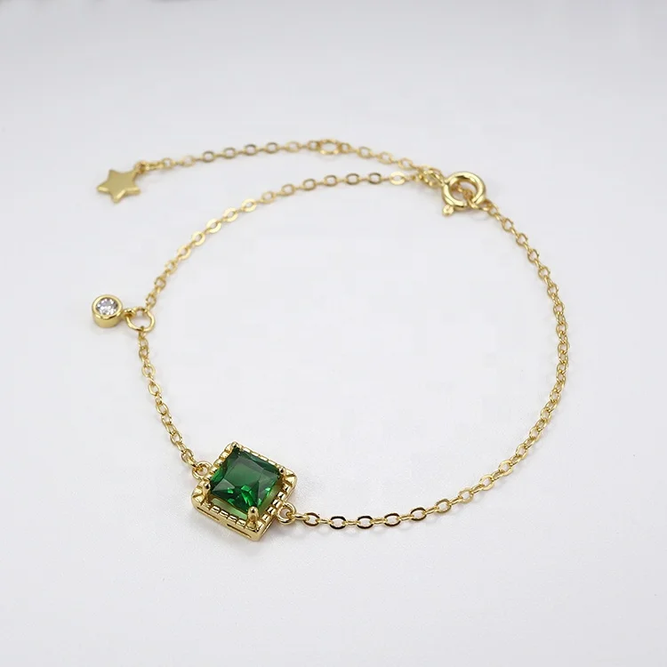 Fashion Luxury Design Custom Charm 925 Sterling Silver Jewelry Gold Plated Emerald Green Zircon Bracelet For Ladies