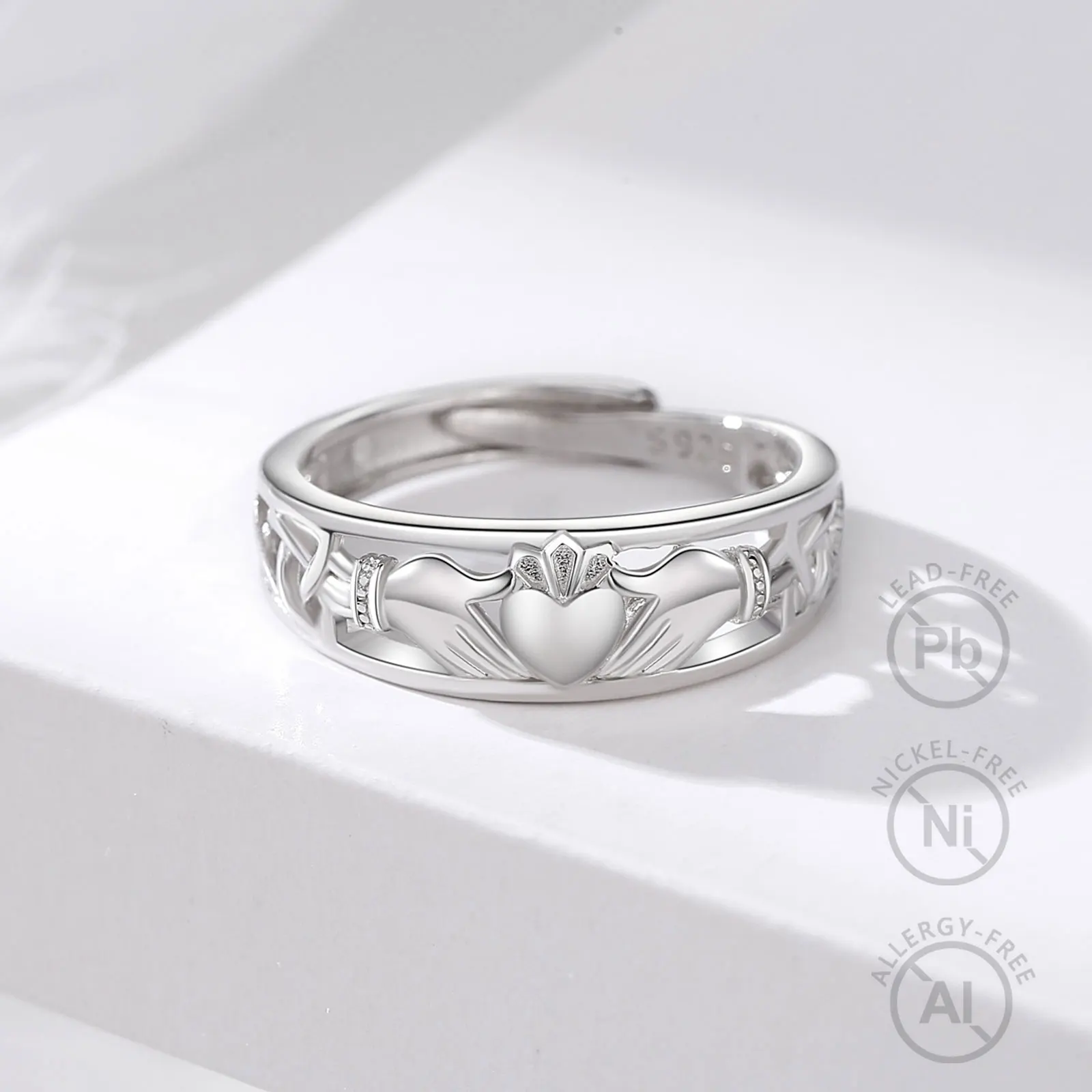 Changda Loyalty Sterling Silver 925 Irish Celtic Engagement Wedding Love Heart Crown Jewelry Claddagh Rings