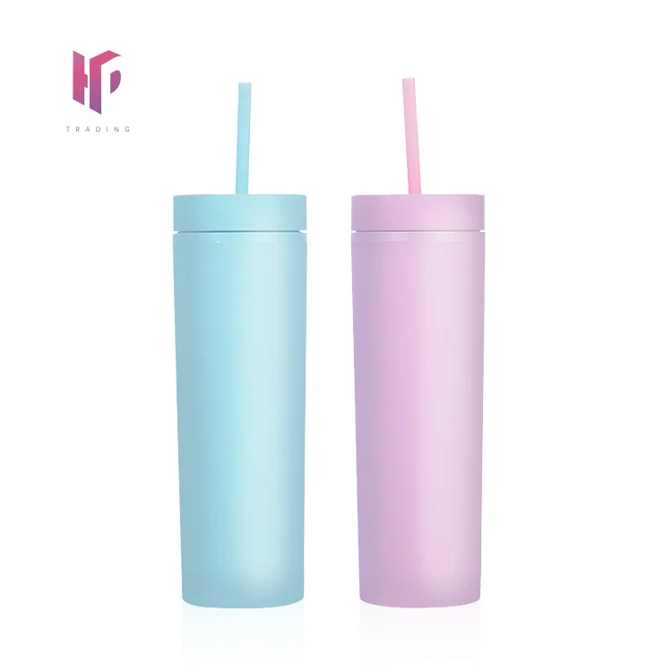  Пятно 16OZ для похудения с двойными стенками пластик матовый стакана воды большой емкости прямые чашка кофейная трубочкой и