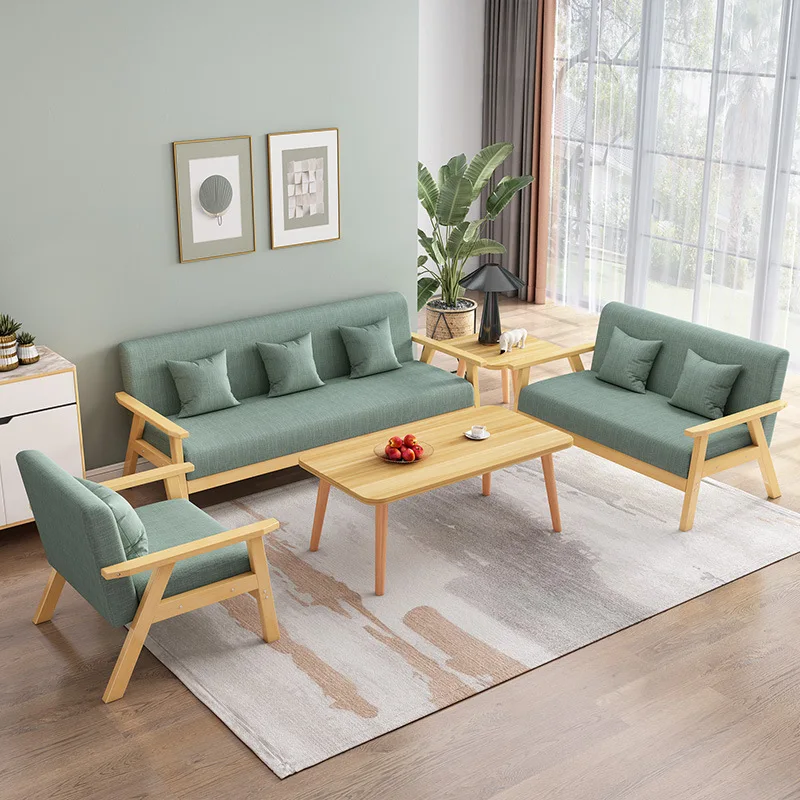 Comfortable lazy fabric sofa multifunctional folding sofa bed solid wood legs reclining lazy sofa chair with footstool