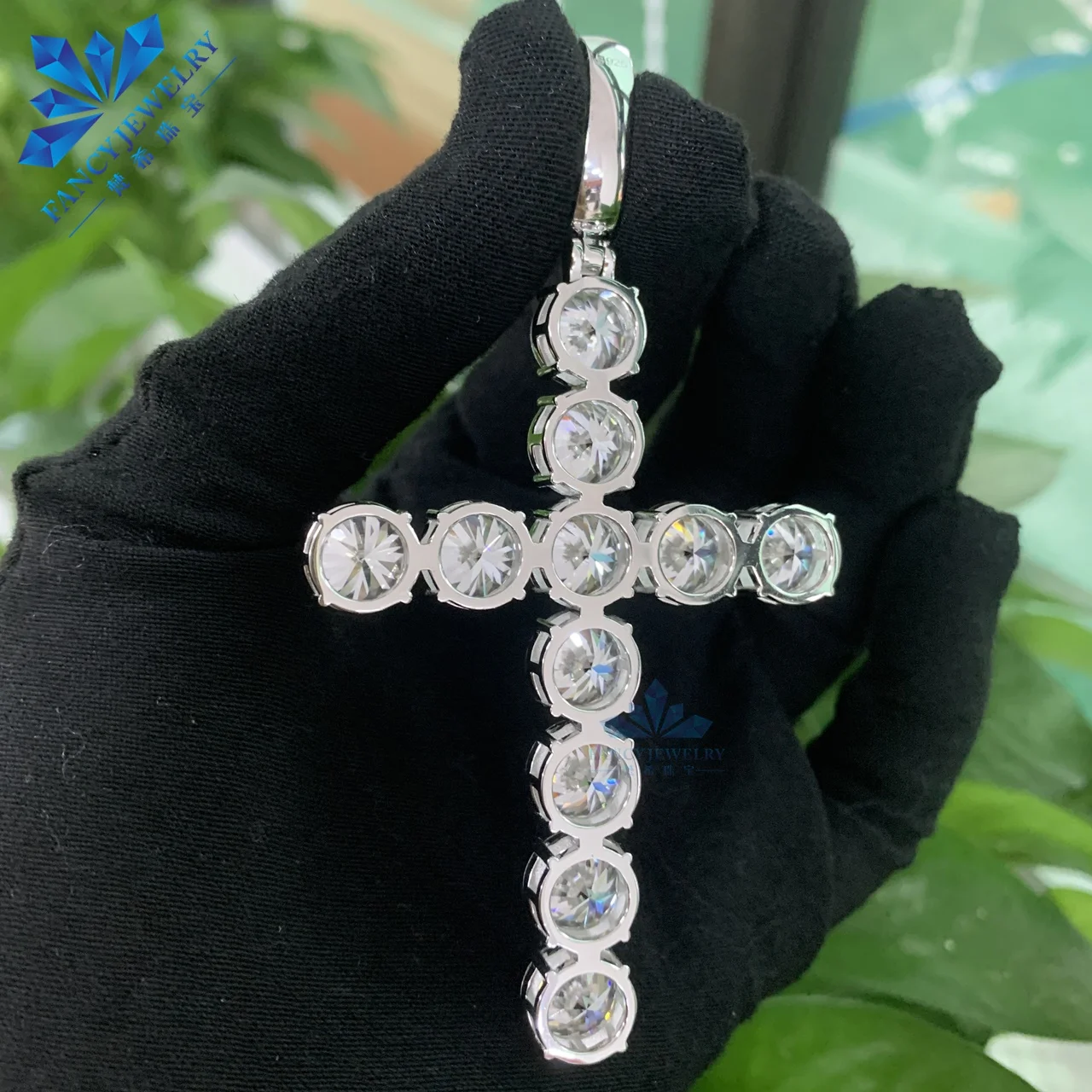 Cheapest Price Hip Hop Pendant 10mm D Color VVS1 Moissanite Cross Pendant Iced Out 925 Sterling Silver Tennis Cross for Men