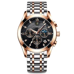 POEDAGAR Men Watches Luxury Minimalist Calendar Stainless Steel Waterproof Luminous Date Week Sport Wrist Watches Quartz Watches