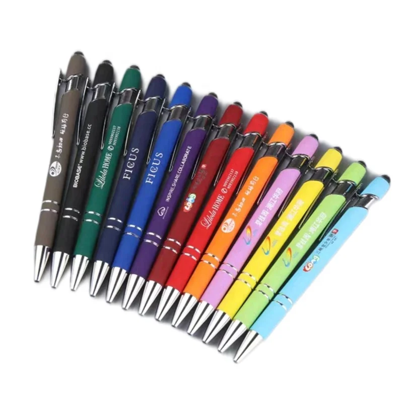 Office Metal Pen with Logo Printing Ballpoint Pens with Stylus Luxury Custom Black Metal Roller Pens for Promotional Gifts