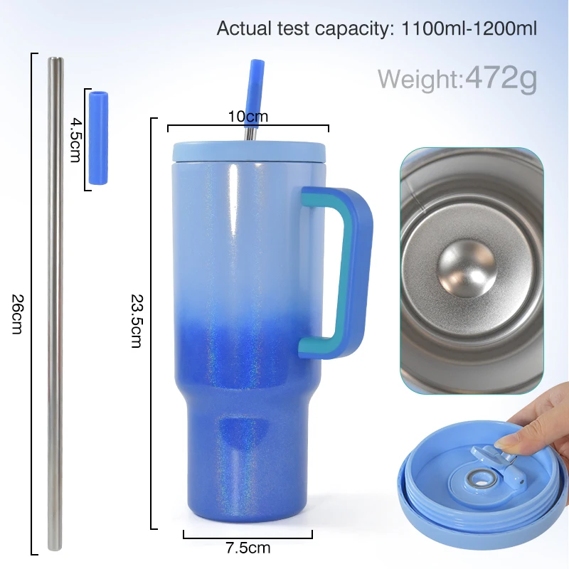 New 40oz Tumbler with Handle and Straw Insulated Tumbler with Lid and Straw Stainless Steel Travel Mug Keeps Cold for 34 Hours