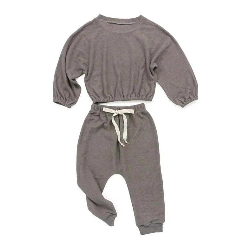 Kids Clothing Girls Baby Outfits Coffee Brown Long Sleeve Woolen Wholesale Children Boutique Clothing Sets
