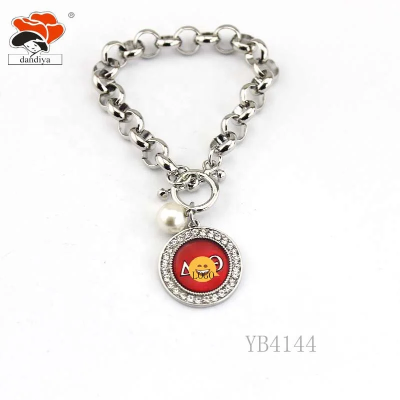 Round pendant Rhinestone  Link Bracelet Jewelry Greek Sorority &Fraternity products for DST AK DELTA ZETA