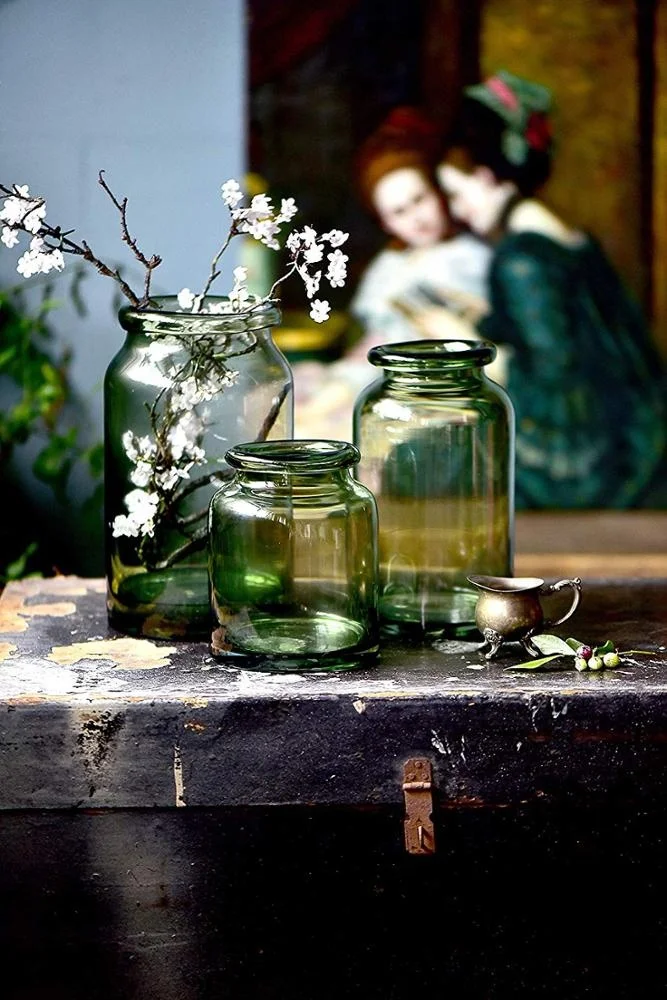 Hand-Blown and Handmade Light Green Flower and Filler Glass Vase