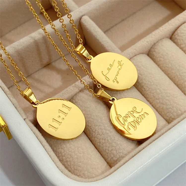 inspiration quotes Carpe diem fashion blank jewelry stainless steel women men accessories necklace round pendant