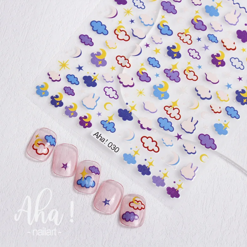 Aha 026-034  Ins Hot Cartoon  Bear Nail Art Stickers Smile Sunflower Nail Decals Decoration