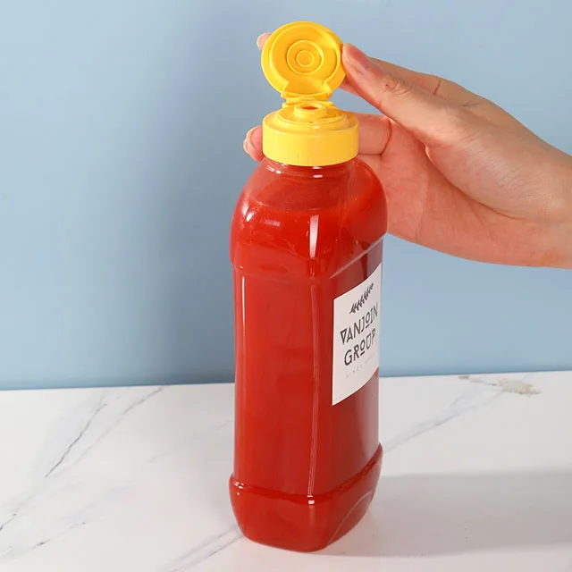 Wholesale 500ml Plastic Jam Honey Jar Ketchup Mayonnaise Empty Sauce Container Squeeze Honey Bottle  with Flip Cap