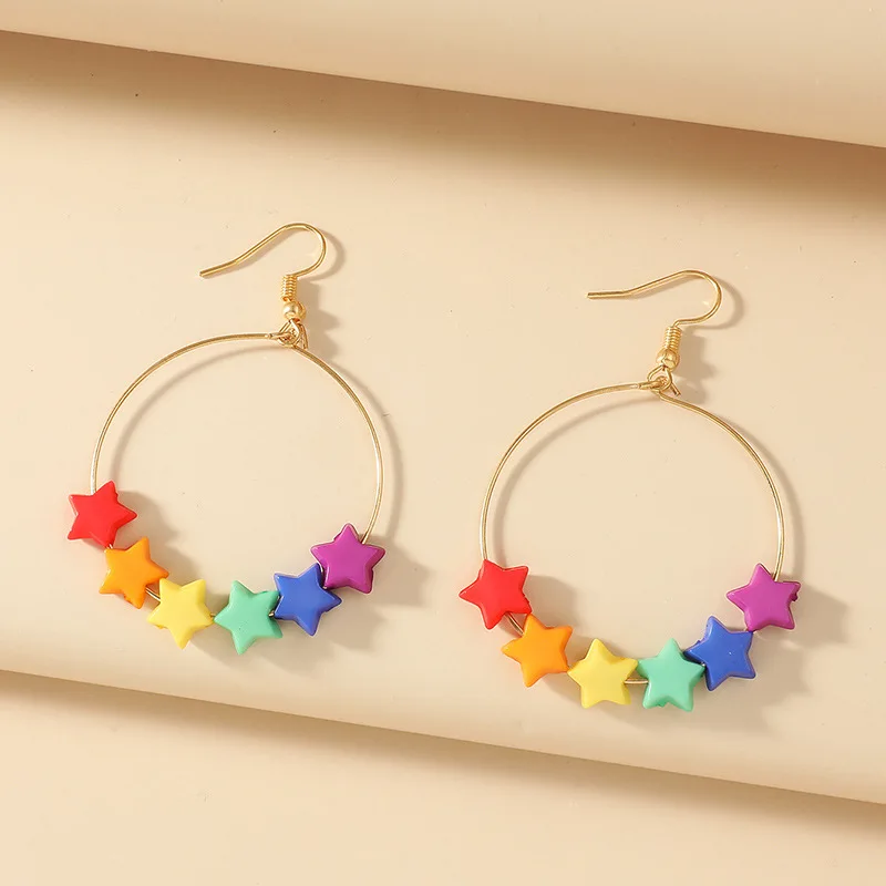  Cute colored five-pointed star gummy bear earrings ins style candy color long for ladies ear