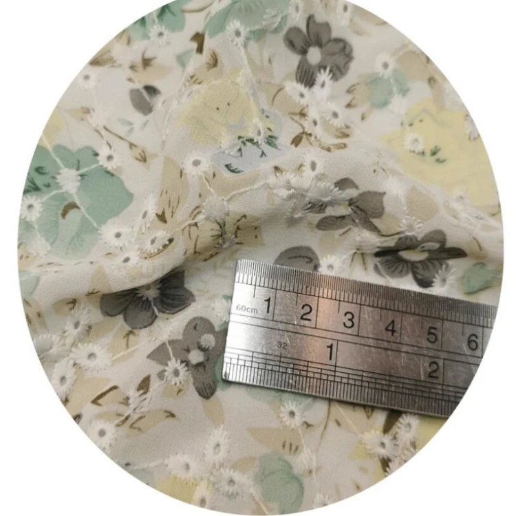 textile factory price 3D floral chiffon embroidered large print fabric embroidery for lady fashion dress