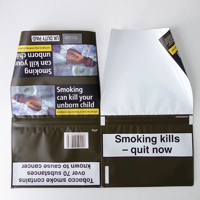 Wholesale Custom Printed 50g Tobacco Rolling Smoking Pouches Tobacco Leaf Bags Packaging With Zipper