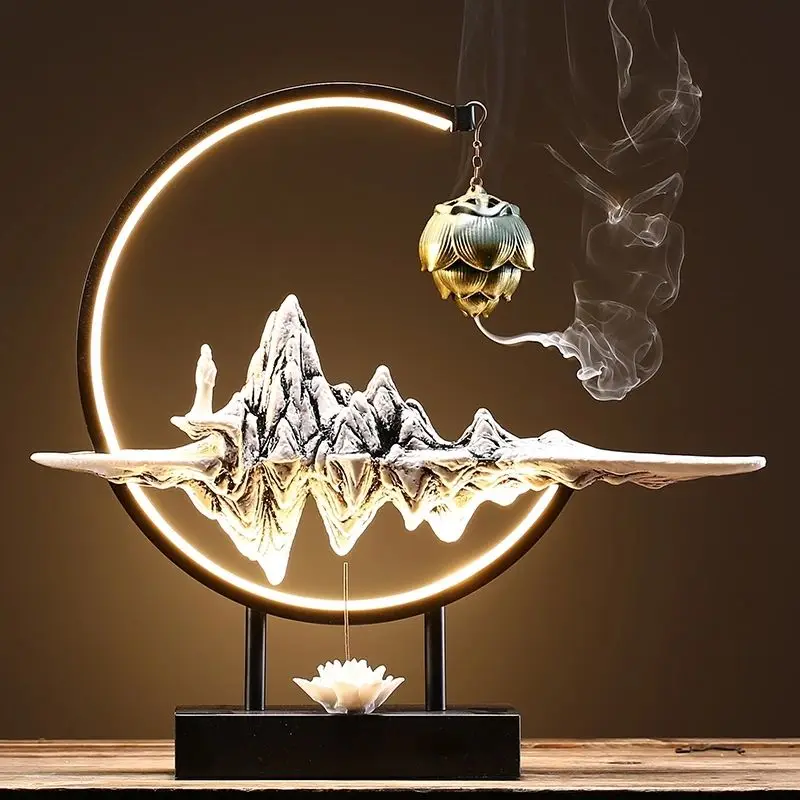 Wholesale  Backflow Ceramic Incense Burner Led Waterfall Luxury Zen Hanging Burner