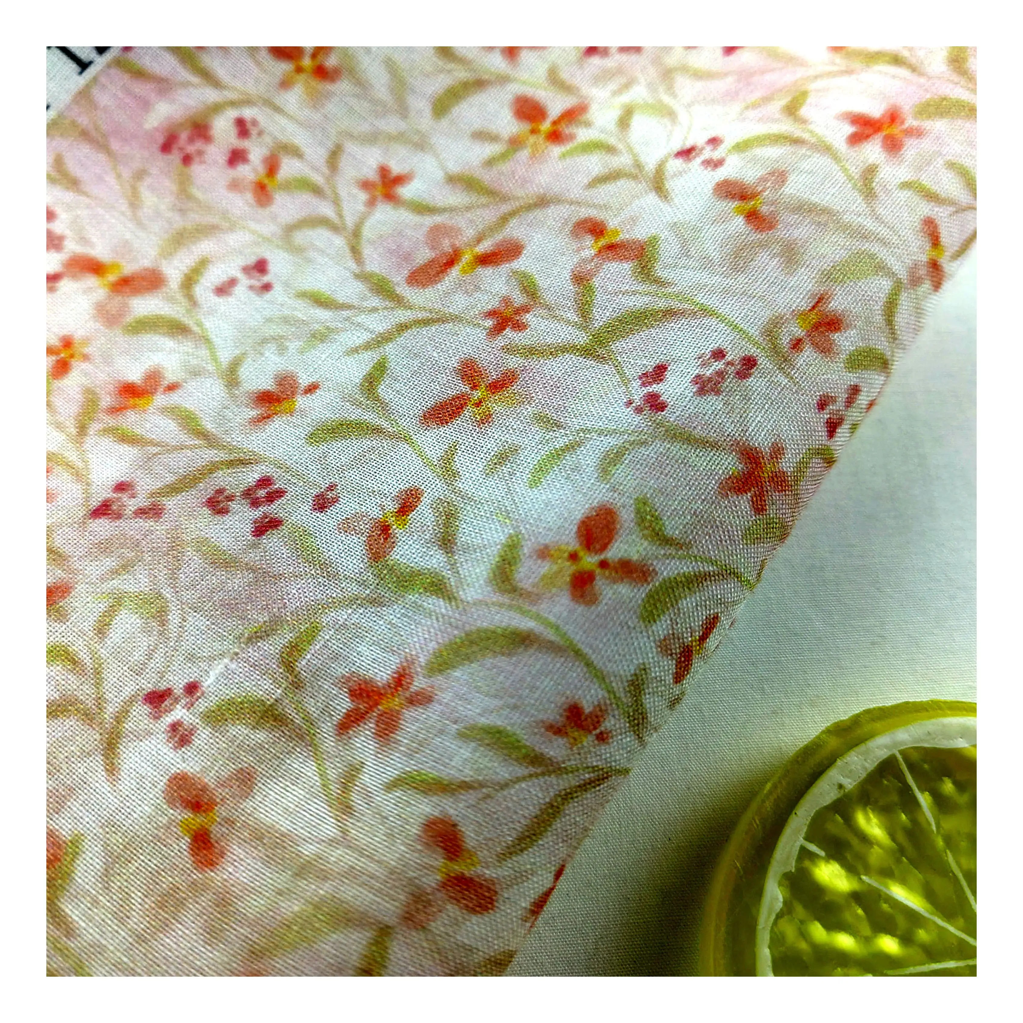 High quality soft feeling small floral Italian design ramie linen print fabric for lady clothing