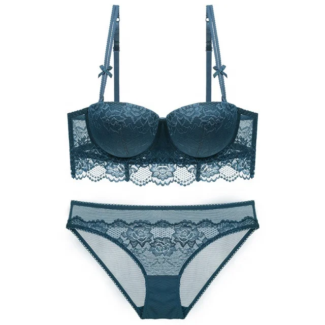 Sexy  Women Bra and Panty Set Soft Thin Cup with Bow Push Up Ladies  Lace Bra Underwear Sets