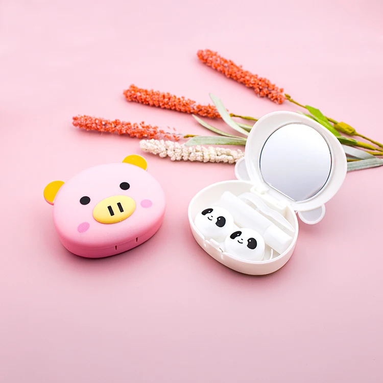 animal case lenses display box Factory Wholesale Contact Lens Case Box For Contact Lens Storage With Mirror ready stock