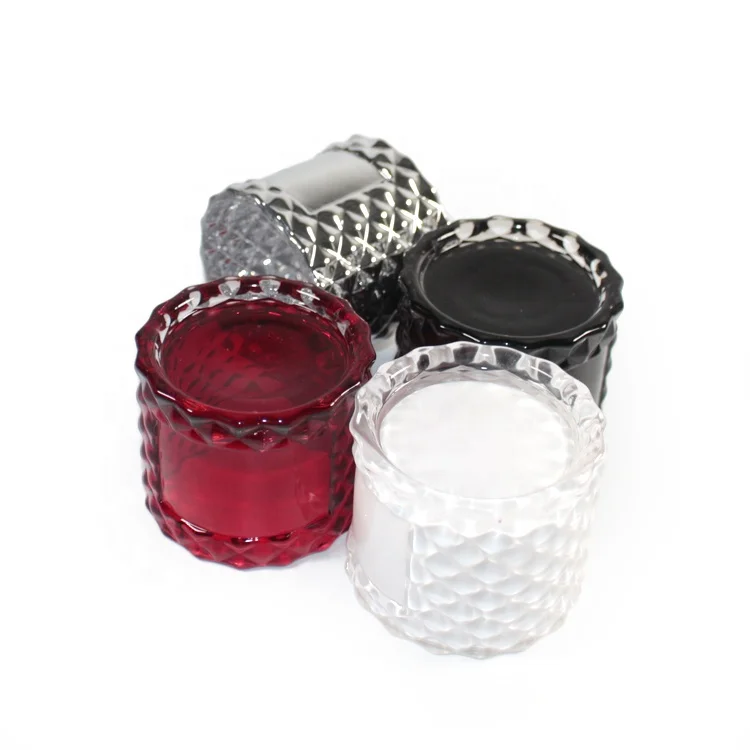 LANGXU silver gold red 50ml luxury hot sale painted gel cut hobnail emboss glass candle jars