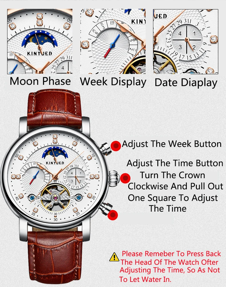 2023 Fashion Leather Watches men luxury chronograph moon phase automatic mechanical watch for men