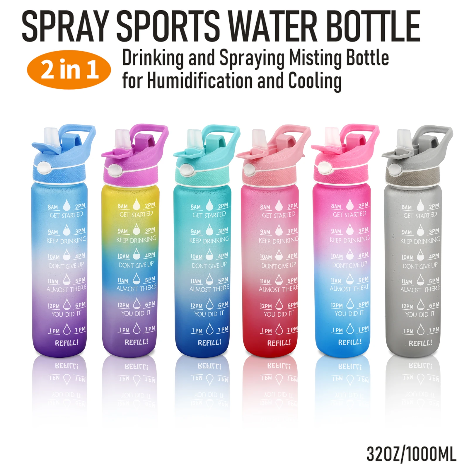 drinking and spraying misting bottle 32oz Time Marker Fast Flow 2 in1 spray sports water bottle for humidification and cooling