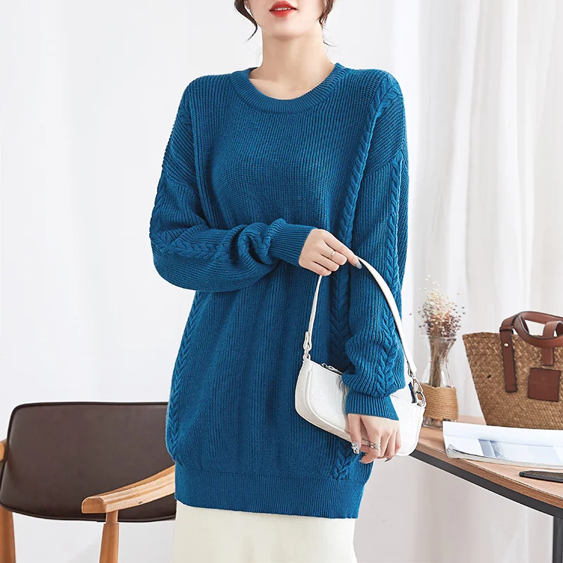Женский Однотонный свитер с круглым вырезом, Женский вязаный хлопковый пуловер, свитер, трикотажная одежда