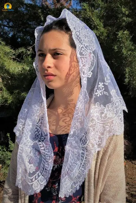 Embroidery Lace Chapel Shawl Triangular Mantilla Muslin Women Head Covering Prayer Catholic Church Veil
