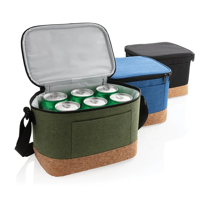 Hot Sale Hot Selling customized Insulated RPET Lunch Bag 6 can Two Tone Cooler Bag With Cork Detail