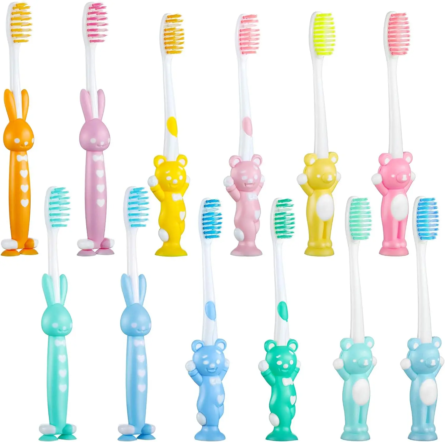 4 Pack Soft Bristles Kids Toothbrushes Rabbit Bear-Shaped Child Cartoon Toothbrush with Suction Cup Base