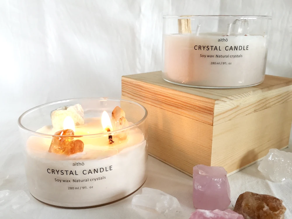 
crystal candle luxury scented candle soy wax glass jar healing candles gift box 
