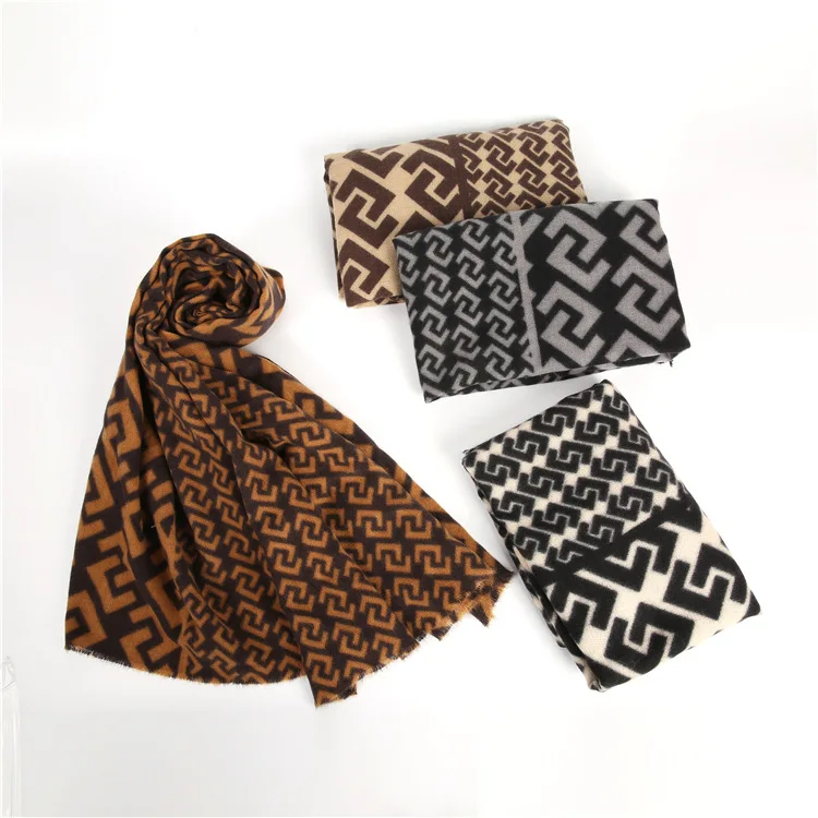 
Fashion scarves acrylic brand scarf custom print FF scarf 