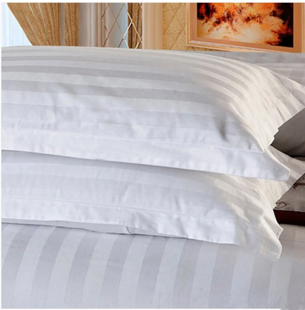 Customized Logo 100% Egyptian Cotton 3cm Striped White Bedding Duvet Cover Set Bed Linen Hotel Bedding Set