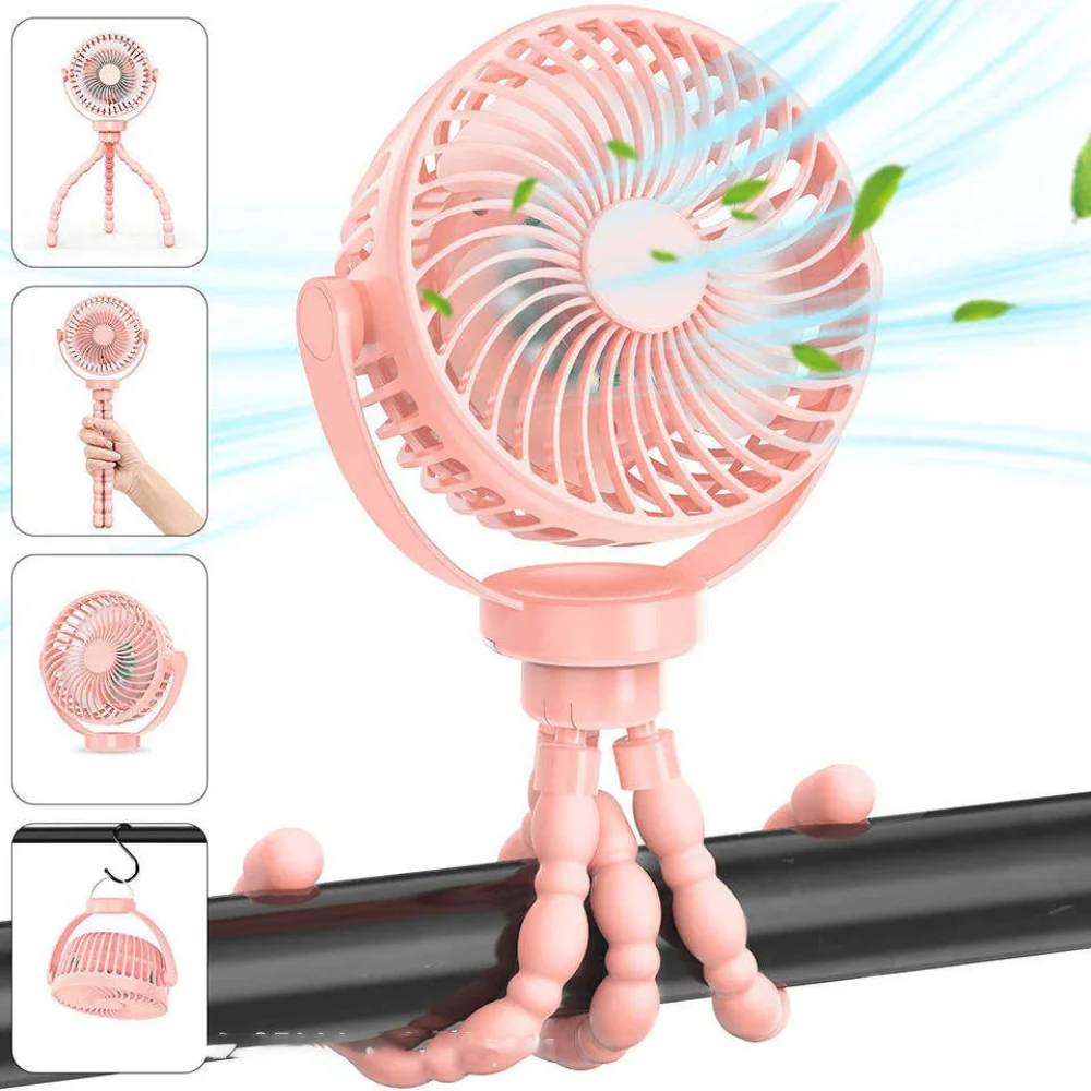 Battery Operated Stroller Fan Tripod Clip On Fan with 3 Speeds Rotatable Handheld Fan for Car Seat Crib Bike Treadmill