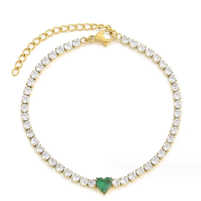 Popular High-grade Stainless Steel Plated 18k Gold Steel Glass Stone Bracelet Custom Vintage Heart-shaped Stone  Women  bracelet