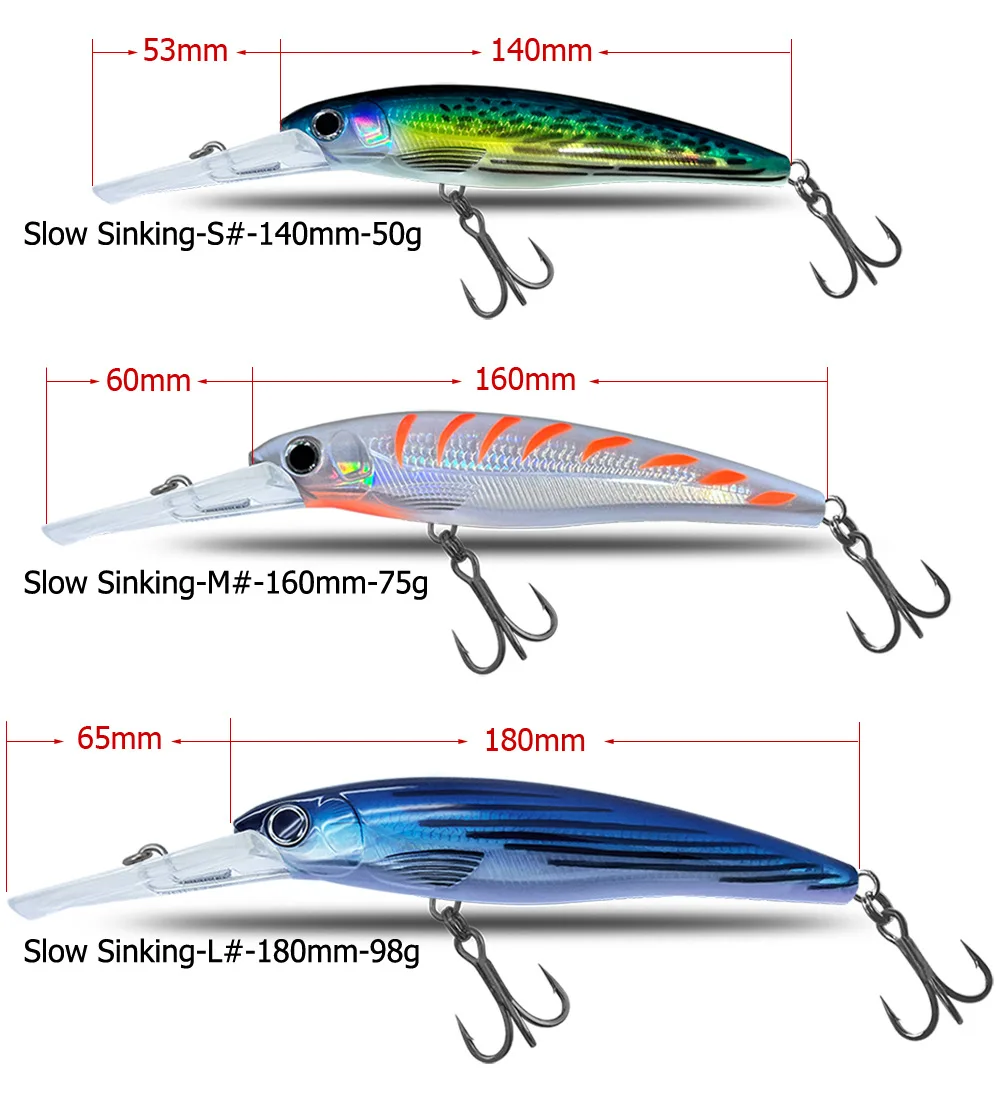 New 14cm 16cm 18cm Big Game Sinking Minnow Deep Sea Trolling Fishing Lure Artificial Bass Tuna Swim Bait Wobbler With Bkk Hooks