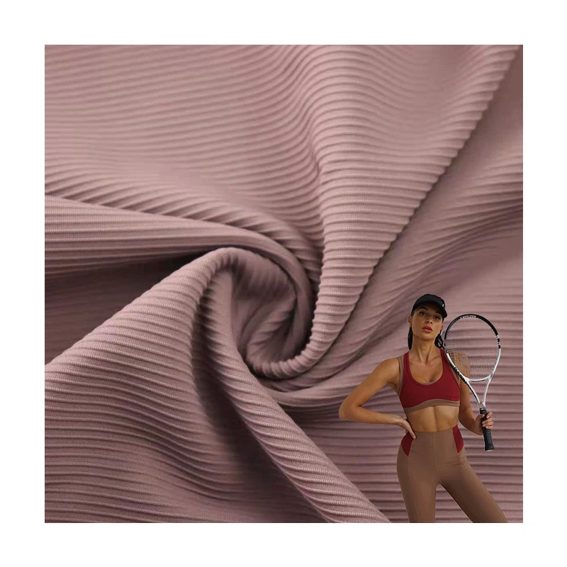 Manufacture High Stretch 74% Nylon 26% Spandex 260g Stripe Ribbed Knitted Fabric For Sportswear Yoga Legging