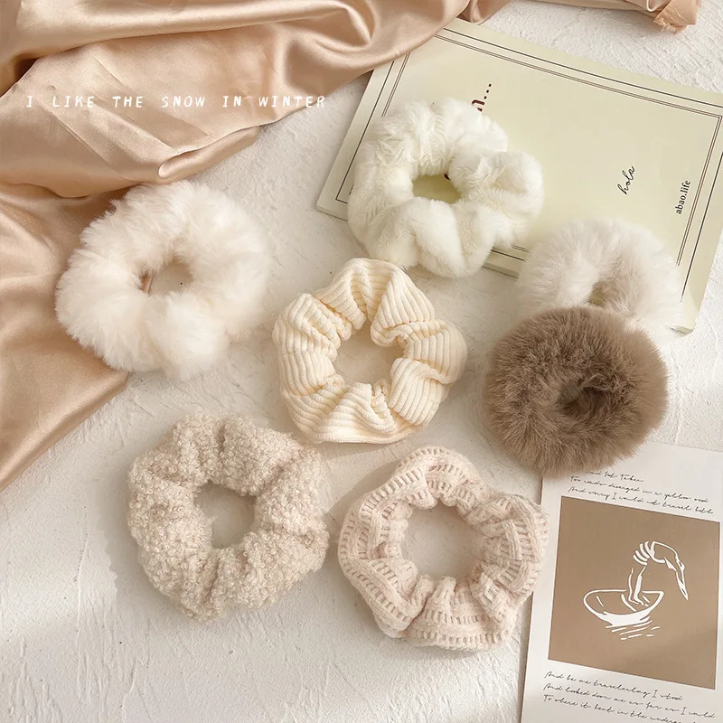 Hot Selling Multi Style Knitting Plush Hair Scrunchies Women Elastic Hair Bands Autumn Winter Headwear Hair Scrunchies