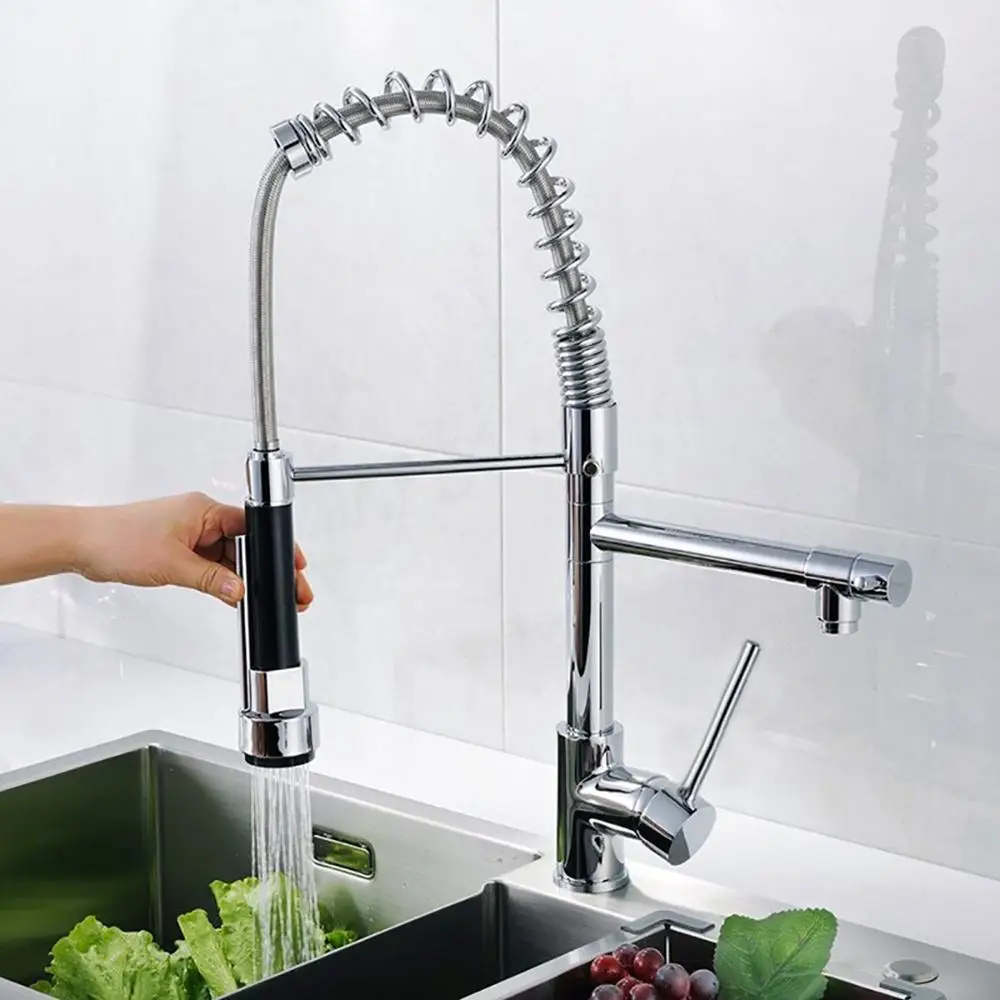 Kitchen Sink Faucet Dual-function Sprayer Water Tap Stainless Steel Single Lever Pull Out Kitchen Faucets