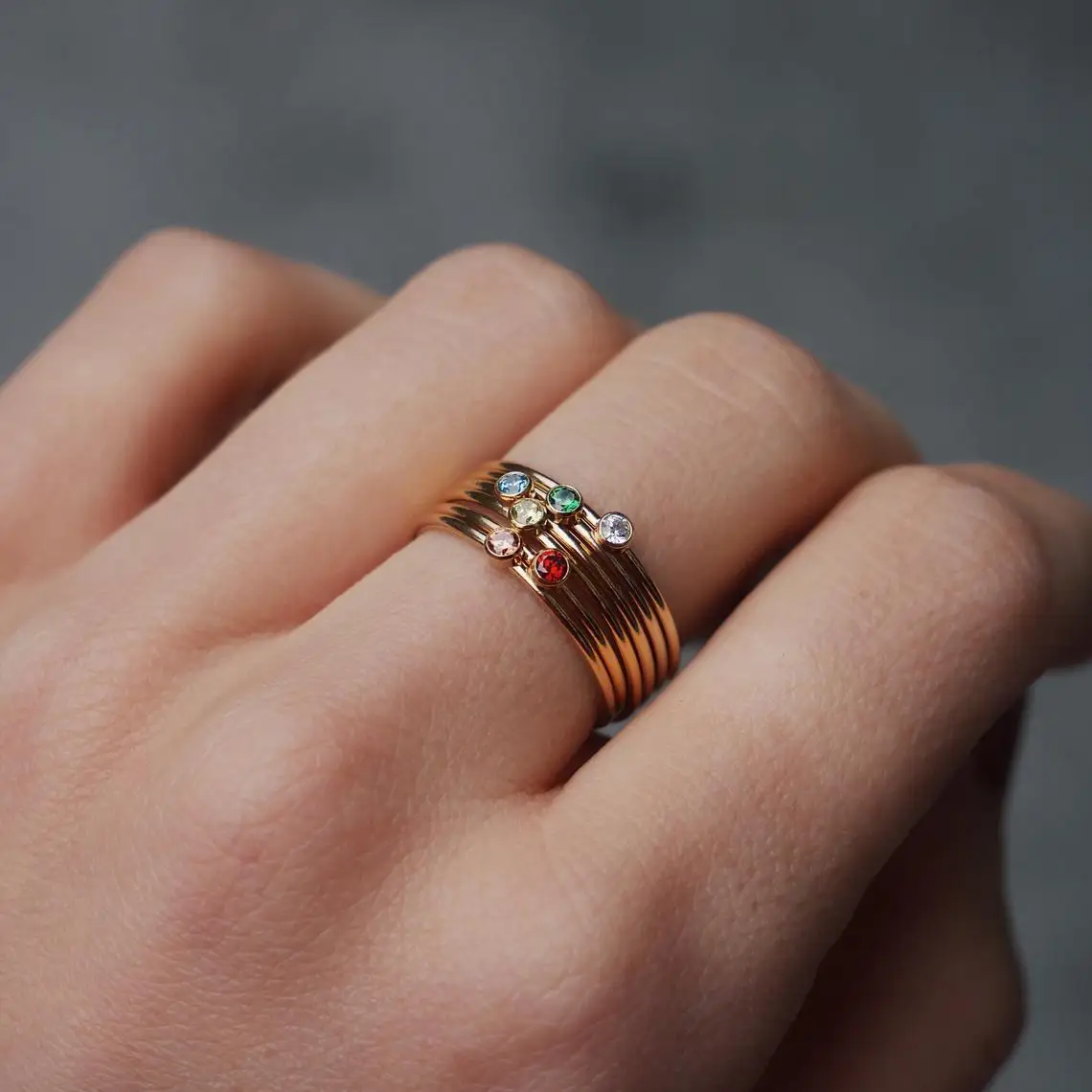 Hot sale Beautiful 14K Gold Filled Birthstone Simple Band Rings for women
