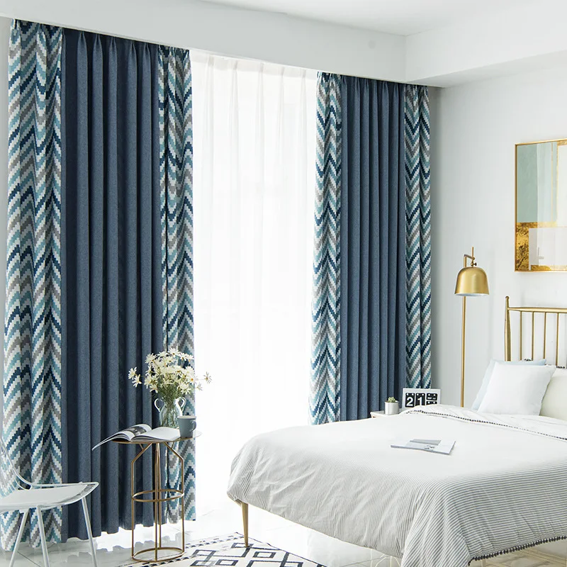 
Nordic style linen look hotel living room modern blackout luxury printed curtain set 