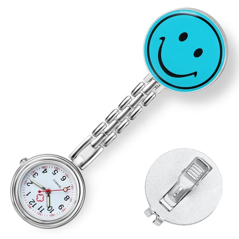10 colors In Stock Pocket Watch Portable Smile Face Digital Clip-On Metal Breast Watch for Nurse