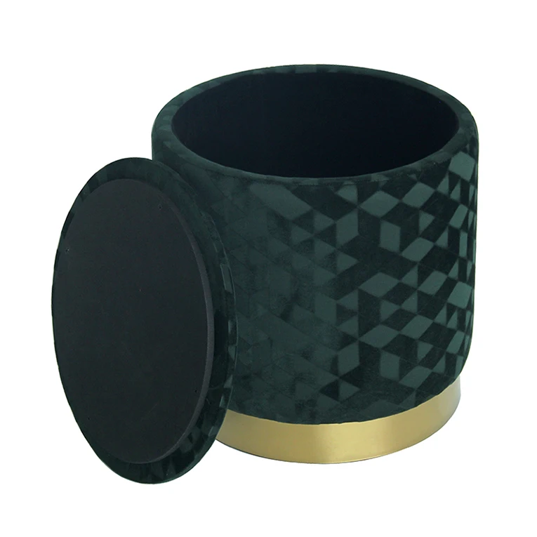 
Amazon Hot Sale High Quality Luxury Velvet Stool Round Printed Fabric Dresser Storage Box Stool Ottoman 