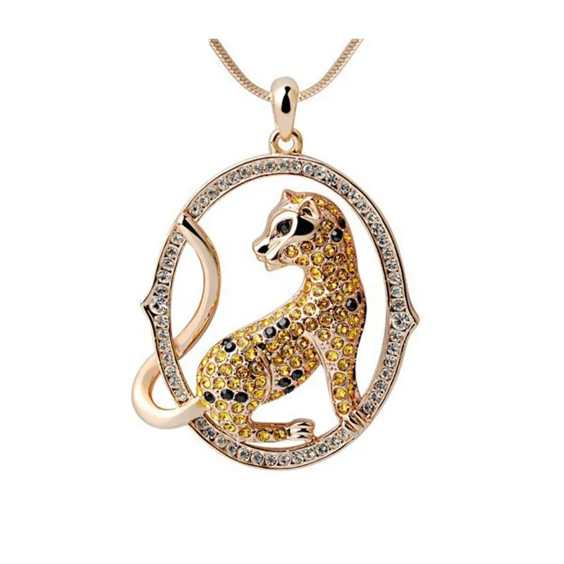 Crystal necklace Bohemian long necklace Leopard sweater chain necklaces pendants Fashion Jewelry for women MK00028