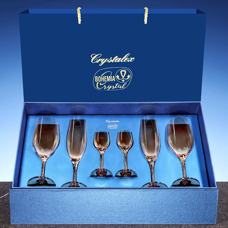 High End Customized Amber Color Crystal Wine glasses Set For Business Gift or Home Decoration
