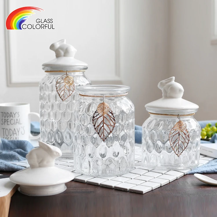 Home kitchen used glass jar containers glass storage jar glass jar with ceramic lid