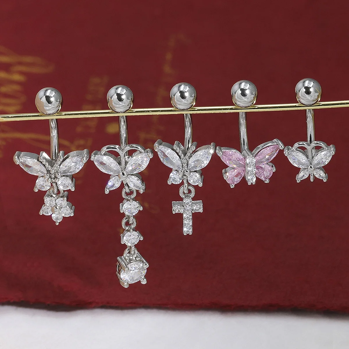 100 Styles Stainless Steel Navel Belly Pierced Jewelry Zircon Belly Button Rings Women Crystal Butterfly Umbilical Rings