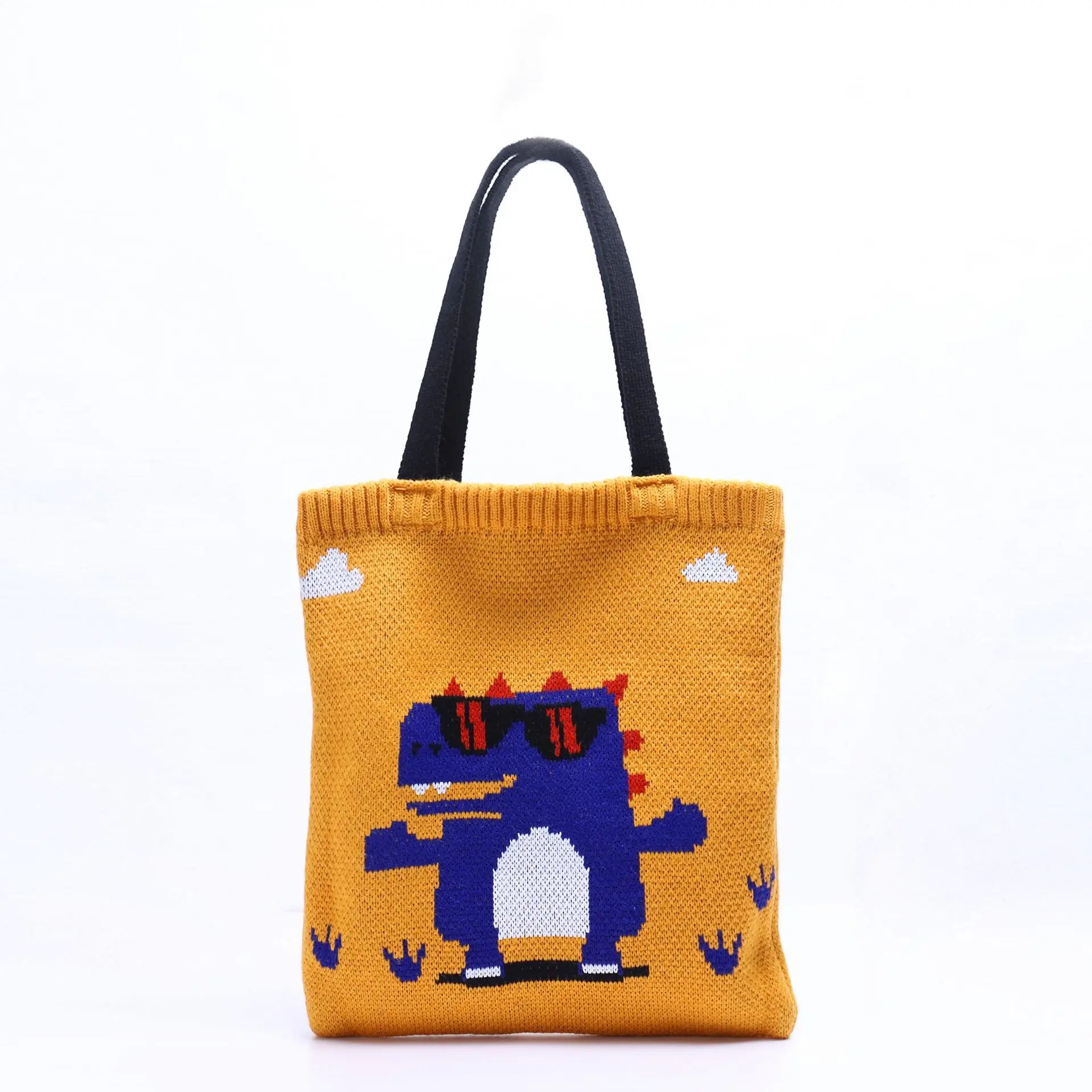 INS Winter Korean Style Cute Animal Lady Knitted Bohemian Chic Shoulder Bag Crochet Woolen Reusable Shopping Tote Bag For Women