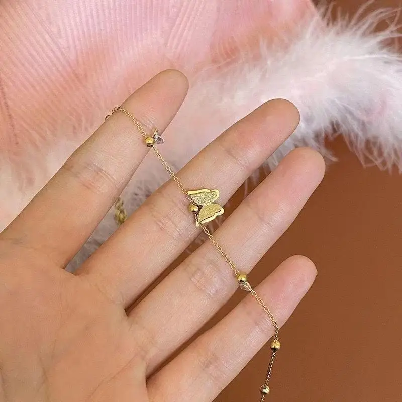 Stainless steel jewelry wholesale new butterfly zircon bracelet does not fade low allergy bracelet for women