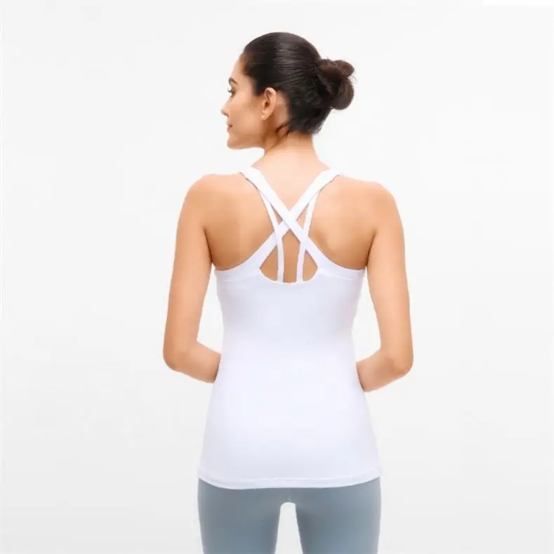 Custom Logo White Sleeveless Female Open Back Spaghetti Strap Tank Tops